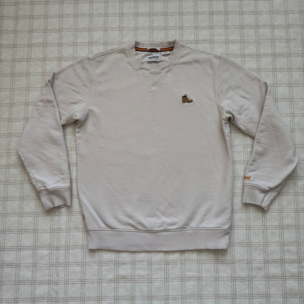 Timberland Mens Beige Organic Cotton Crewneck Sweatshirt Embroidered Boot Logo S